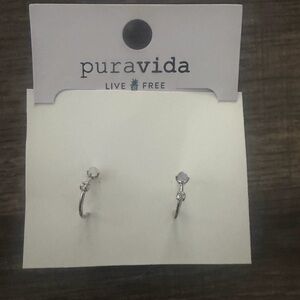 Pura Vida Silver Hoop Earrings with Clear Stones